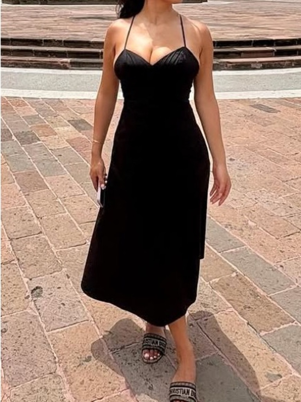 KHY POPLIN LOW BACK MIDI DRESS | BLACK